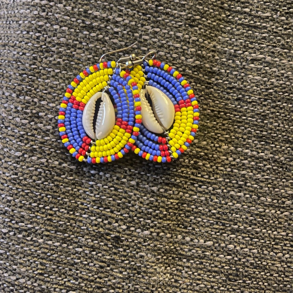 Colorful Beaded Earrings with Shell Accent
